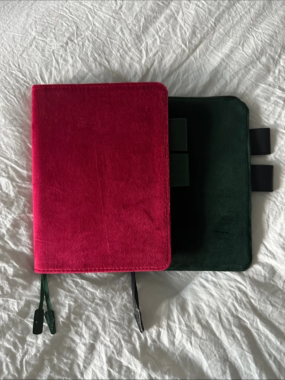 A6 Velvet journal cover in Green and Red